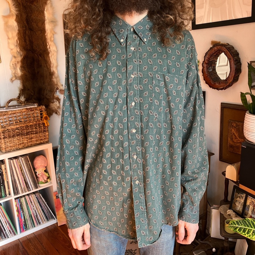 Vintage 90s Thick Denim AOP Long Sleeve Button Down Shirt by Haggar Casuals ~ XL